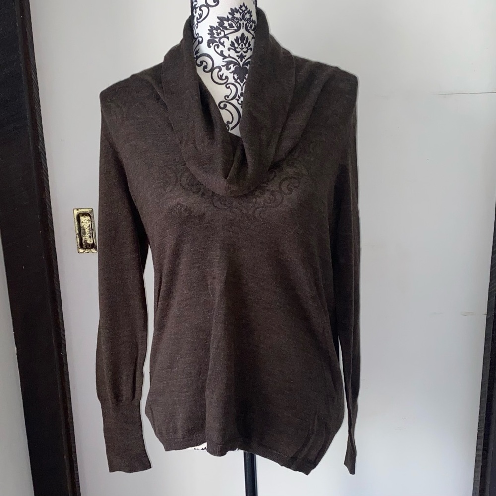 Ann Taylor Size Large Petite Brown Cowl Neck Long Sleeve Sweater
